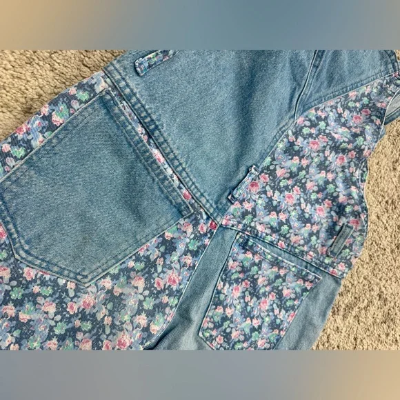 Vintage 90s Floral Denim Overalls Youth L / XXS Cottagecore - Picture 9 of 11